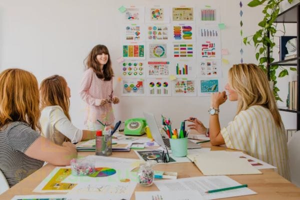 Employees engaged in a corporate learning session.