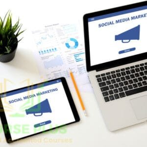 Marketer strategizing a social media marketing campaign using a laptop, emphasizing professional SMM techniques.